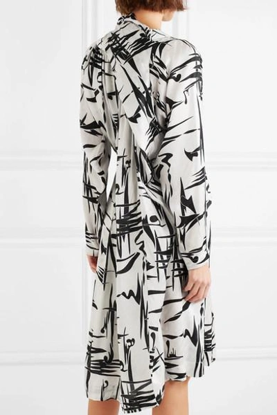 Shop Balenciaga Gathered Printed Silk-jacquard Midi Dress In White