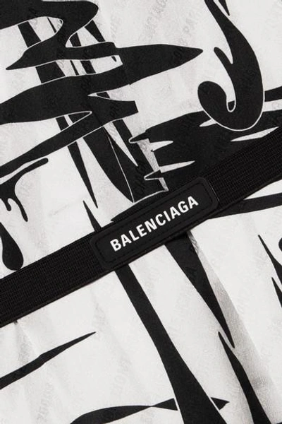 Shop Balenciaga Gathered Printed Silk-jacquard Midi Dress In White
