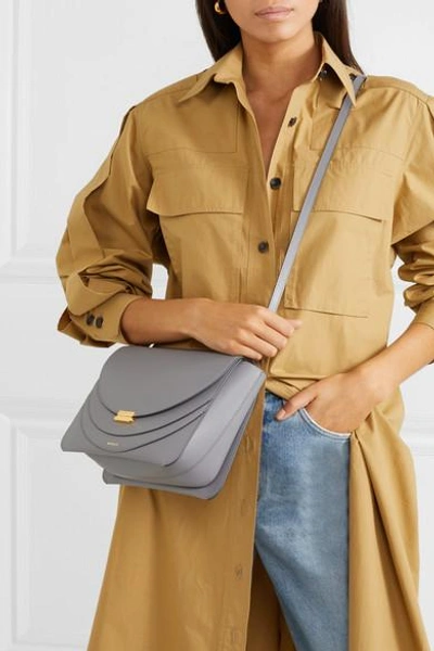 Shop Wandler Luna Leather Shoulder Bag In Gray