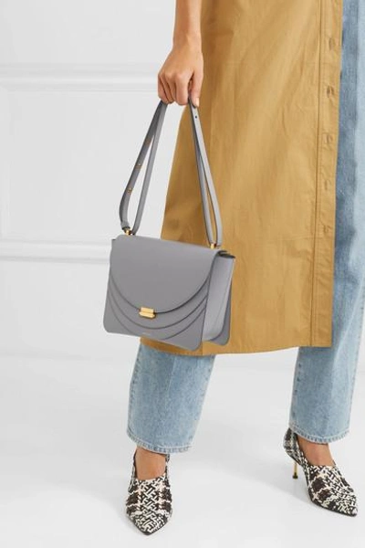 Shop Wandler Luna Leather Shoulder Bag In Gray