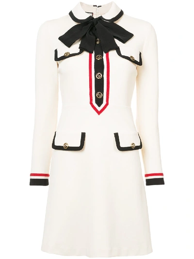 Gucci Bow Neck Piped Jersey Dress In White | ModeSens
