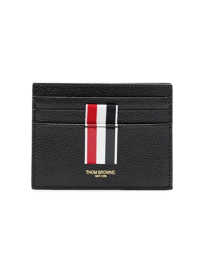 Shop Thom Browne Black Striped Pebble Grained Leather Cardholder