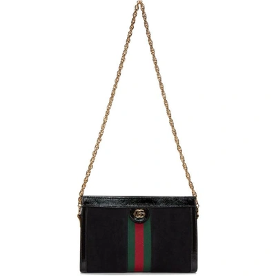 Gucci Black Suede Small Ophidia Chain Bag In Black Multi