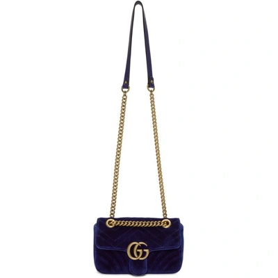 Shop Gucci Blue Mini Velvet Marmont 2.0 Bag In 4511 Cobalt