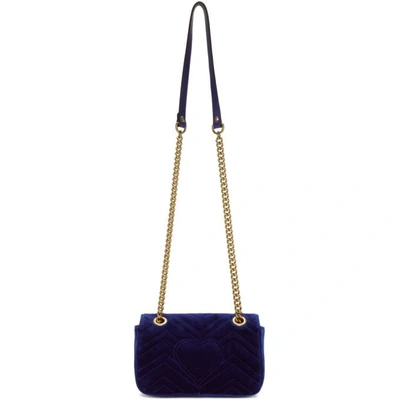 Shop Gucci Blue Mini Velvet Marmont 2.0 Bag In 4511 Cobalt
