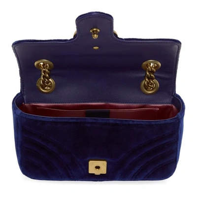 Shop Gucci Blue Mini Velvet Marmont 2.0 Bag In 4511 Cobalt