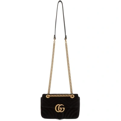 Shop Gucci Black Mini Velvet Marmont 2.0 Bag In 1000 Black