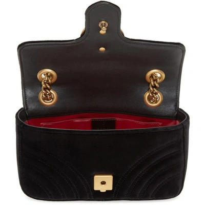 Shop Gucci Black Mini Velvet Marmont 2.0 Bag In 1000 Black