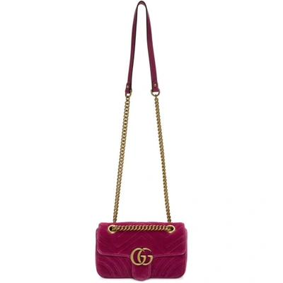 Shop Gucci Pink Mini Velvet Marmont 2.0 Bag In 5532 Rasber