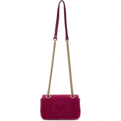 Shop Gucci Pink Mini Velvet Marmont 2.0 Bag In 5532 Rasber
