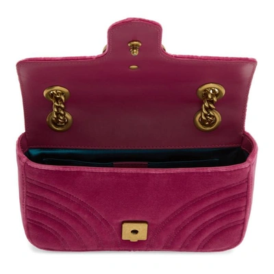 Shop Gucci Pink Mini Velvet Marmont 2.0 Bag In 5532 Rasber