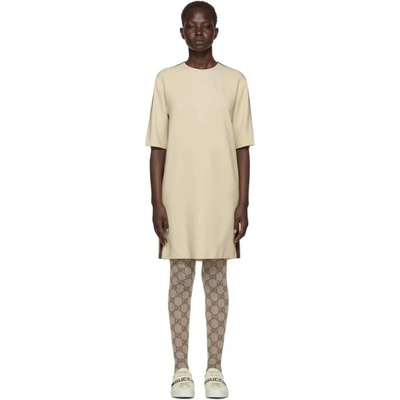 Shop Gucci Off-white Webbing T-shirt Dress In 9992 Ivory