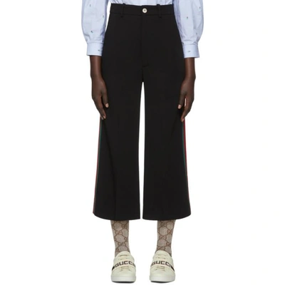 Shop Gucci Black Web Cropped Flared Trousers In 1060 Black