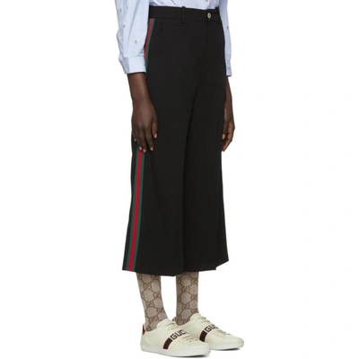 Shop Gucci Black Web Cropped Flared Trousers In 1060 Black