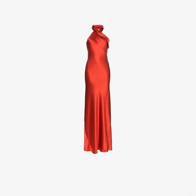 Shop Galvan Pandora Cross Neck Silk Gown In Red
