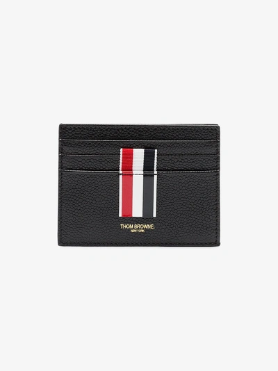 Shop Thom Browne Black Striped Pebble Grained Leather Cardholder