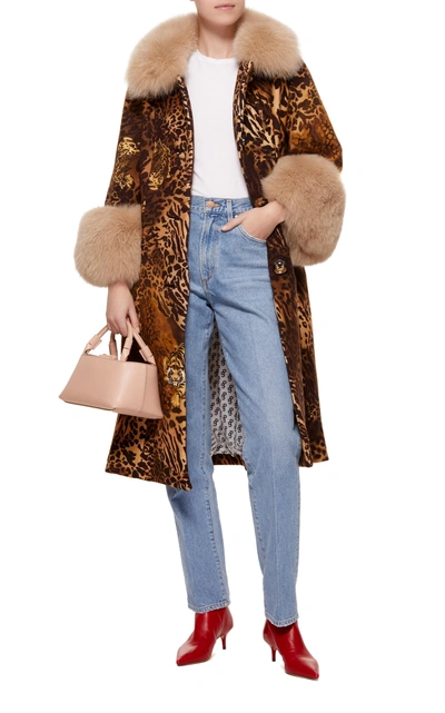 Shop Saks Potts Yvonne Animal Print Fur Trimmed Wool Coat