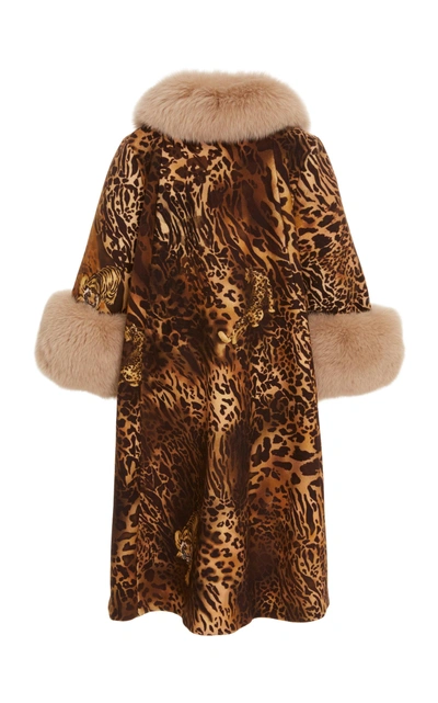 Shop Saks Potts Yvonne Animal Print Fur Trimmed Wool Coat