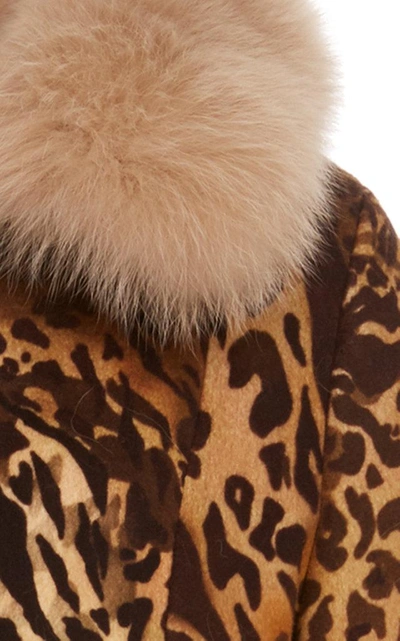 Shop Saks Potts Yvonne Animal Print Fur Trimmed Wool Coat