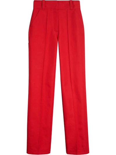 Shop Burberry Cotton Drill High-waisted Trousers - Red