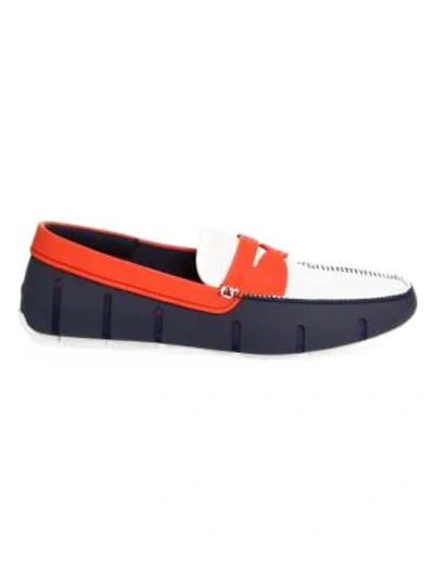 Shop Swims Waterproof Penny Loafers In White Navy Traffic Light