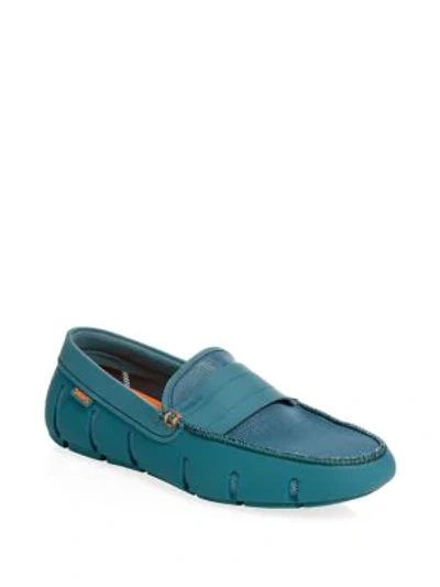 Shop Swims Stride Single Band Keeper Loafers In Teal Green