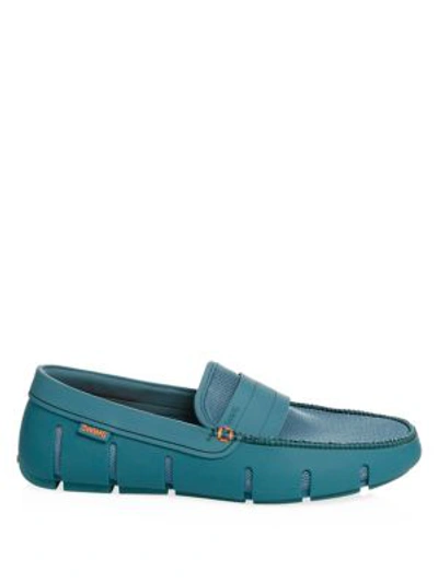 Shop Swims Stride Single Band Keeper Loafers In Teal Green