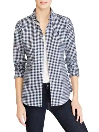 Shop Polo Ralph Lauren Slim-fit Gingham Poplin Cotton Button-down Shirt In Navy White