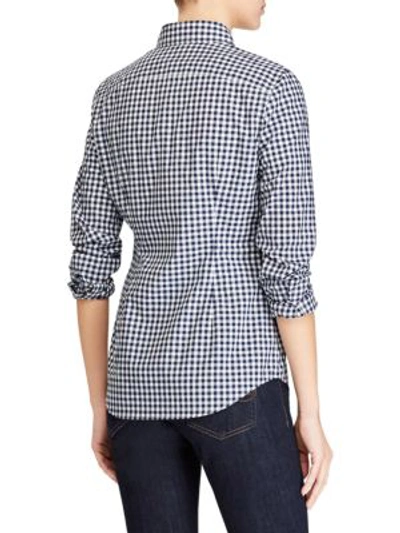 Shop Polo Ralph Lauren Slim-fit Gingham Poplin Cotton Button-down Shirt In Navy White