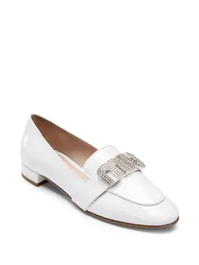 Shop Miu Miu Crystal Patent Leather Loafers In White