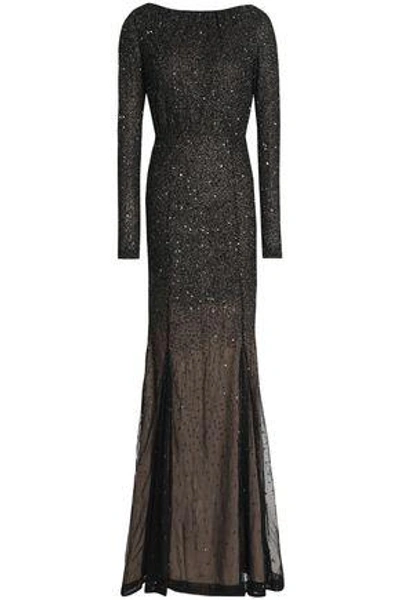 Shop Rachel Gilbert Woman Viera Fluted Embellished Tulle Gown Black