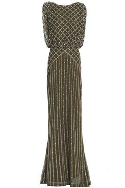 Shop Rachel Gilbert Woman Yuliya Fluted Embellished Tulle Gown Army Green