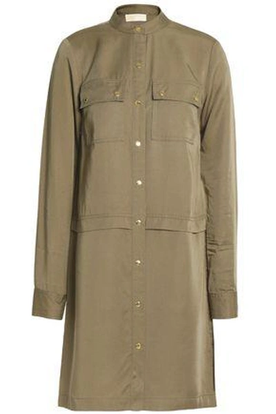 Shop Michael Michael Kors Woman Twill Mini Shirt Dress Army Green