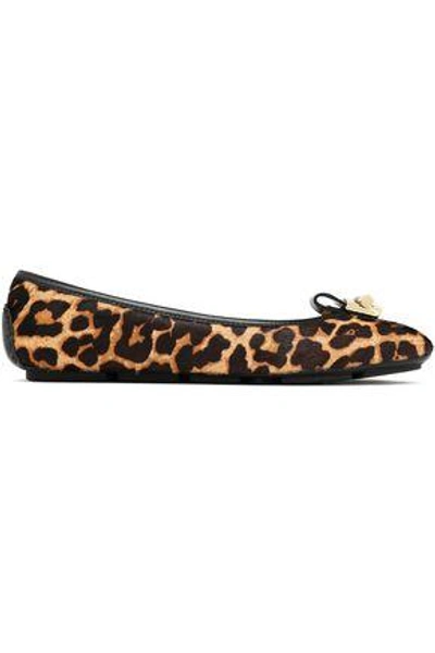 Shop Michael Michael Kors Woman Leather-trimmed Leopard-print Calf Hair Ballet Flats Animal Print