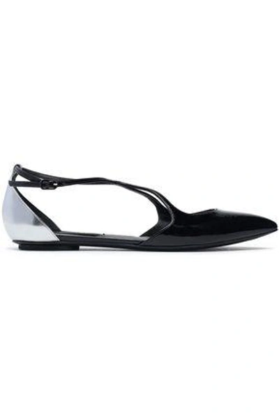 Shop Casadei Woman Matte And Mirrored-leather Point-toe Flats Black
