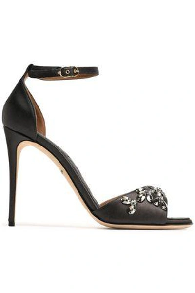 Shop Dolce & Gabbana Woman Crystal-embellished Satin Sandals Charcoal