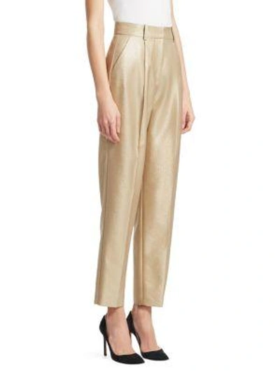 Shop Emporio Armani High-rise Cropped Pants With Pleats In Gold