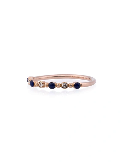 Shop Gigi Clozeau Rose Gold Beaded Diamond Ring In Blue