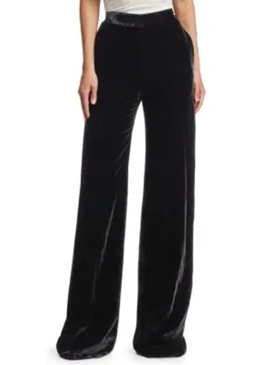 Shop Brandon Maxwell Wide-leg Velvet Pants In Black