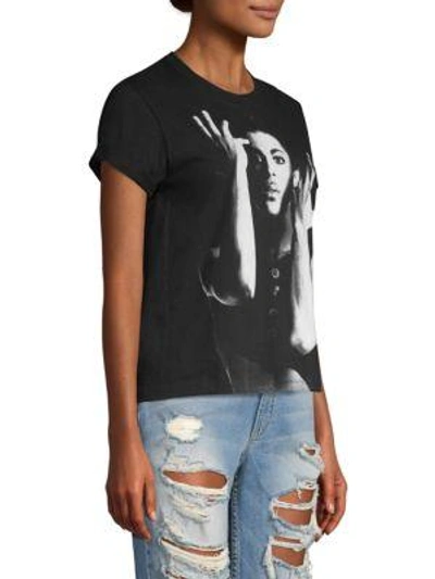 Shop Alice And Olivia Shira Cotton Roll Sleeve Tee In Black White