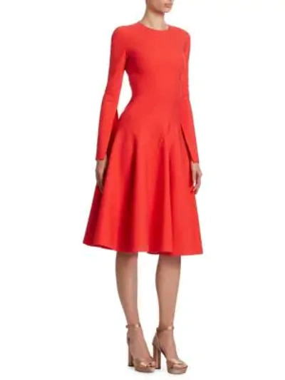 Shop Oscar De La Renta Long-sleeve Spiral-cut A-line Dress In Carnelian