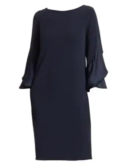 Shop Teri Jon By Rickie Freeman Boatneck Ruffle Sleeve Shift Dress In Navy