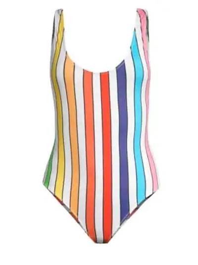 Shop Caroline Constas Aristi Stripe One-piece Swimsuit In White Multi