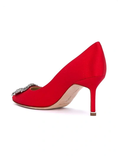 Shop Manolo Blahnik Hangisi Embellished Pumps - Red