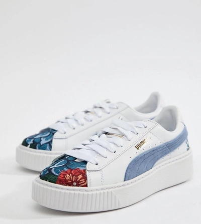 Shop Puma Suede Platforms In White With Embrodiery