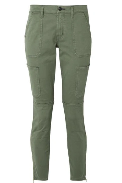 Shop J Brand Cropped Stretch Cotton-blend Twill Skinny Pants In Army Green