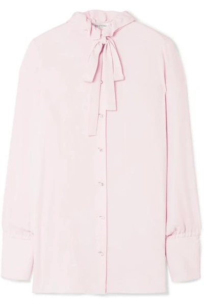 Shop Valentino Pussy-bow Embellished Silk Blouse In Baby Pink