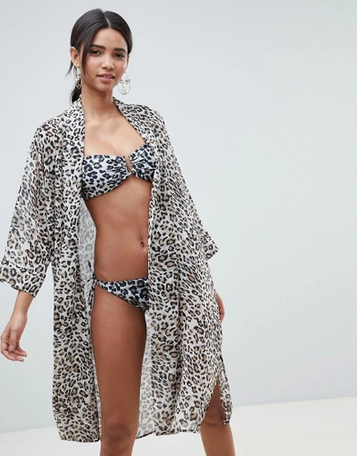 Shop Gestuz Leopard Print Beach Kimono In 100% Recycled Polyester-multi