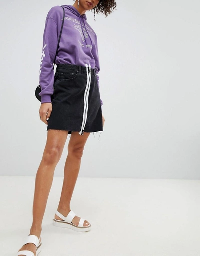Shop Cheap Monday Denim Skirt With White Zip-black