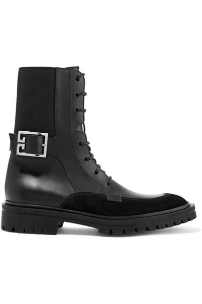 Shop Givenchy Aviator Suede-trimmed Leather Ankle Boots In Black